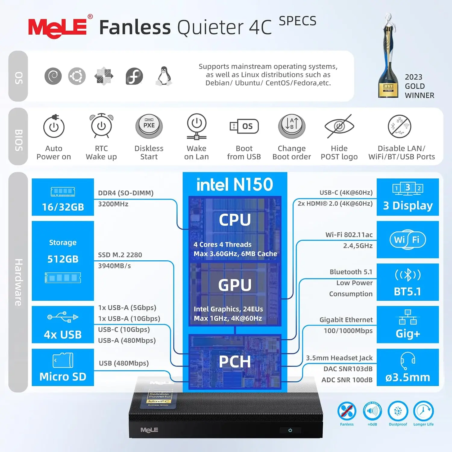 Mele Quieter4C N150 Fanless Mini PC with 8Gb Ddr4 RAM 3 | PricZone Mele Quieter4C N150 Fanless Mini PC with 8Gb Ddr4 RAM 3 | PricZone