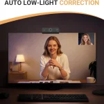 HD 1080P USB Webcam for PC Plug and Play Computer Camera 6 | PricZone Video call on a desktop monitor showing a smiling woman a webcam sits above the screen and a small inset shows another participant | PricZone