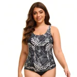 Plus Size Tropical Leaf Print One Piece Swimsuit with Tummy 1 | PricZone Plus Size Tropical Leaf Print One Piece Swimsuit with Tummy 1 | PricZone