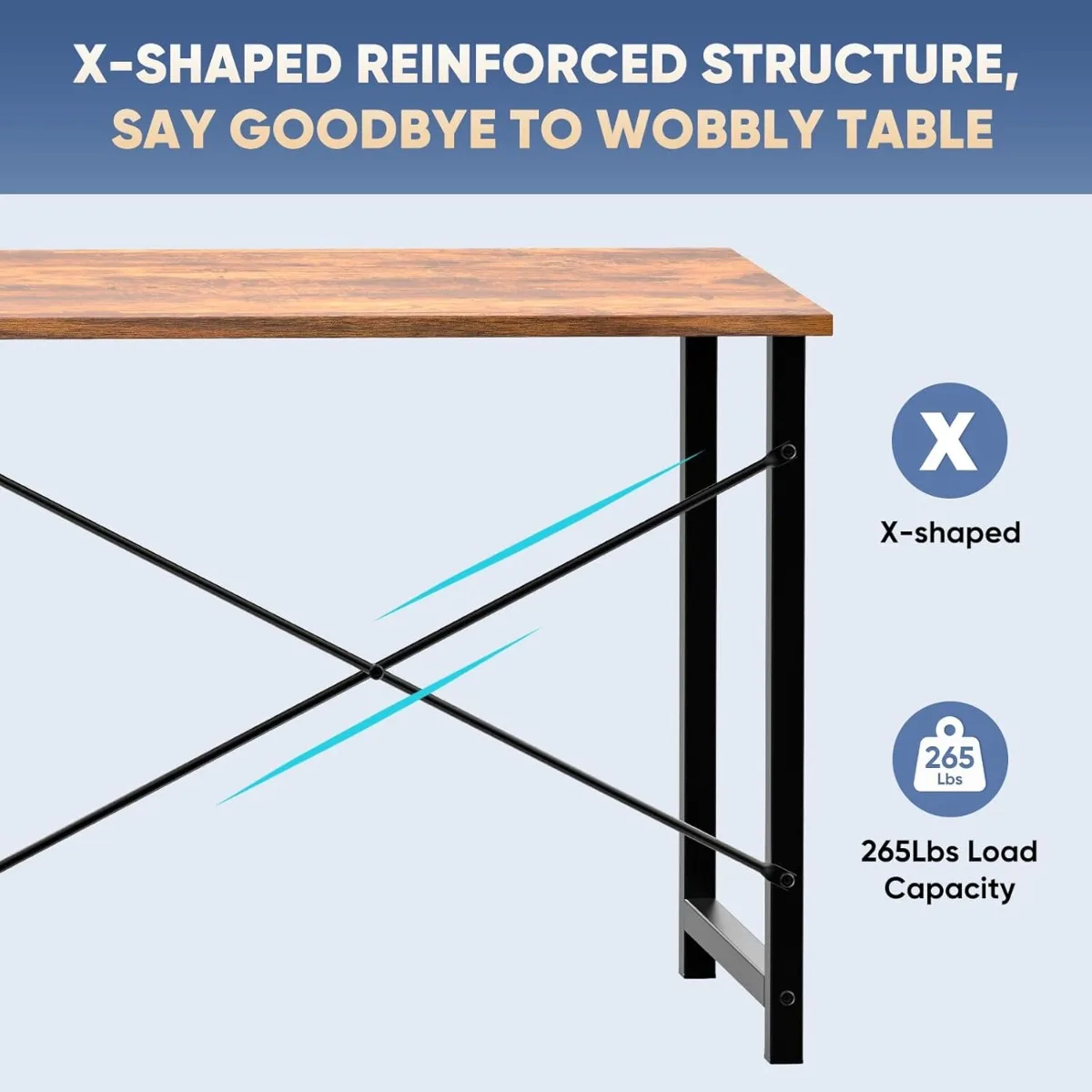 32Inch Home Office Desk with Sturdy Steel Frame 5 | PricZone X shaped reinforced table brace under a wooden tabletop promoting wobble free stability and a 265 lb load capacity | PricZone