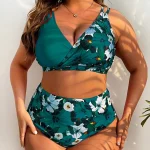 Large Size European American Swimsuit Splicing Flower Print 1 | PricZone