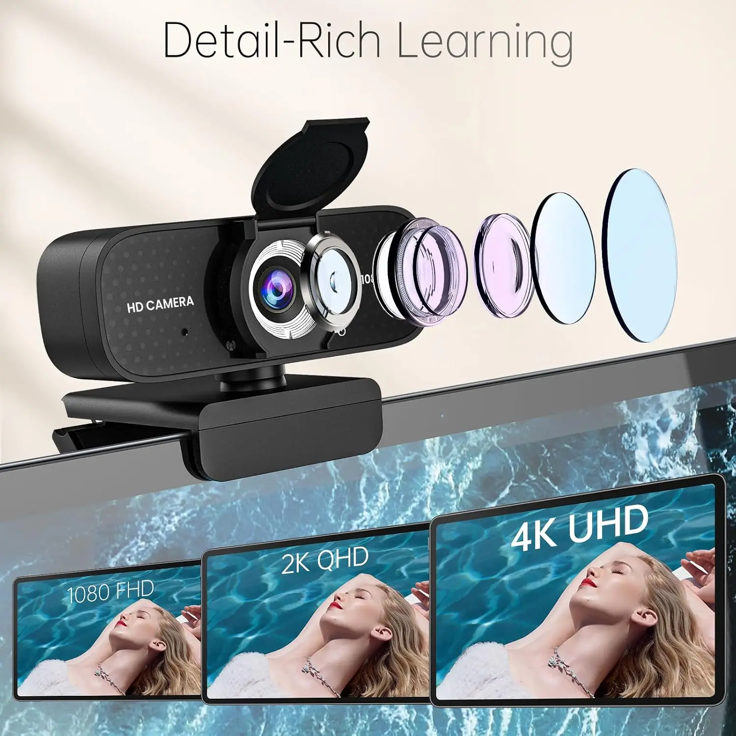 1080P HD Webcam with Noise-Canceling Mic and Auto Light 8