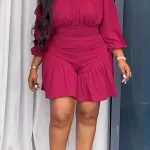 Rose Red Off The Shoulder Three Quarter Sleeve Jumpsuit 3 | PricZone