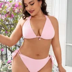 Plus Size Halter Bikini Set with Pink Beach Design 3 | PricZone