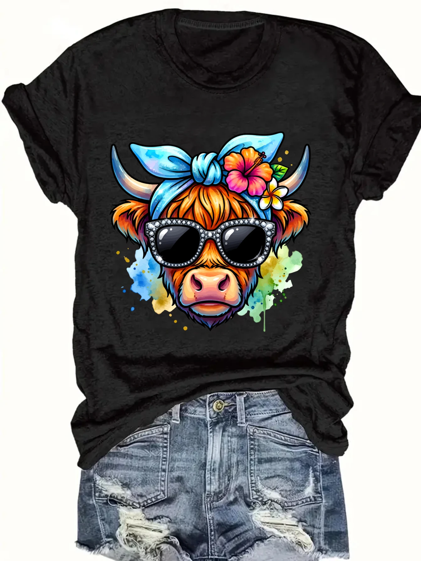 Womens Plus Size Colorful Cow Tank Top with Sunglasses 3 | PricZone Womens Plus Size Colorful Cow Tank Top with Sunglasses 3 | PricZone