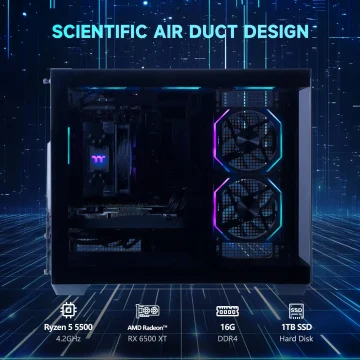 Mloong Gaming PC Desktop with AMD Ryzen 5 5500 and Radeon 2