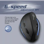 Black gaming mouse with blue LED outlining angled view captioned 6 speed DPI adjustment to indicate adjustable DPI Includes a small DPI wheel diagram on the left | PricZone