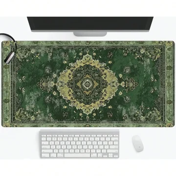 Vintage Green Persian Carpet Gaming Mouse Pad and Keyboard 2