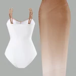 Minimalist White OnePiece Swimsuit with Metallic Beaded 5 | PricZone Minimalist White One Piece Swimsuit with Metallic Beaded 5 | PricZone