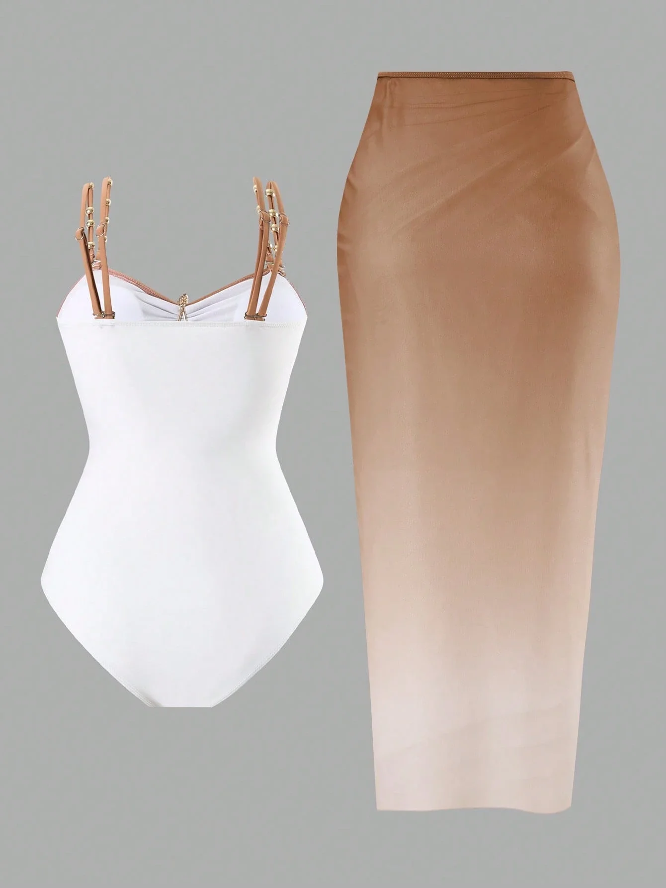 Minimalist White OnePiece Swimsuit with Metallic Beaded 5 | PricZone Minimalist White One Piece Swimsuit with Metallic Beaded 5 | PricZone