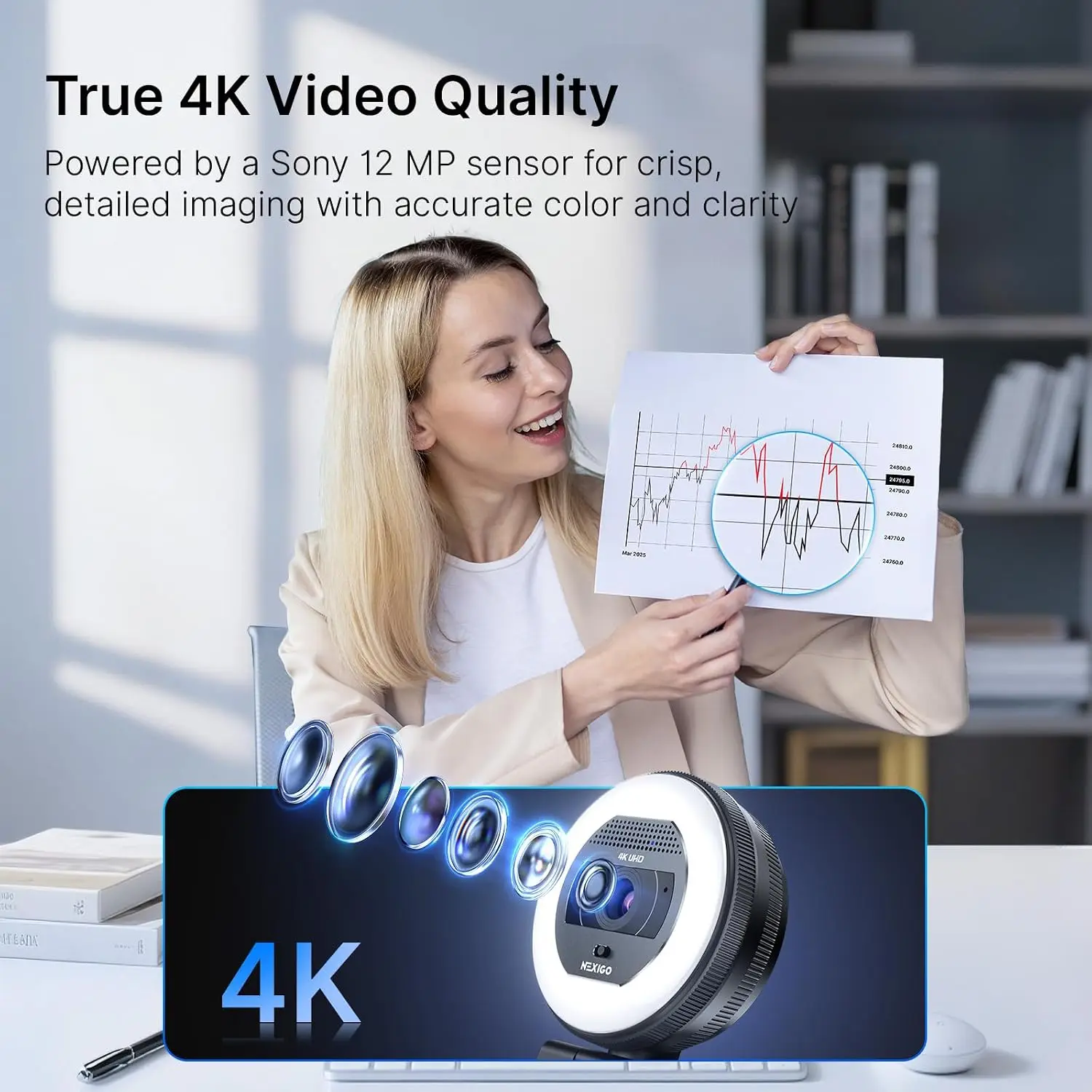 4K Webcam with Ring Light Pdaf Autofocus 1080P 60Fps Dual 8