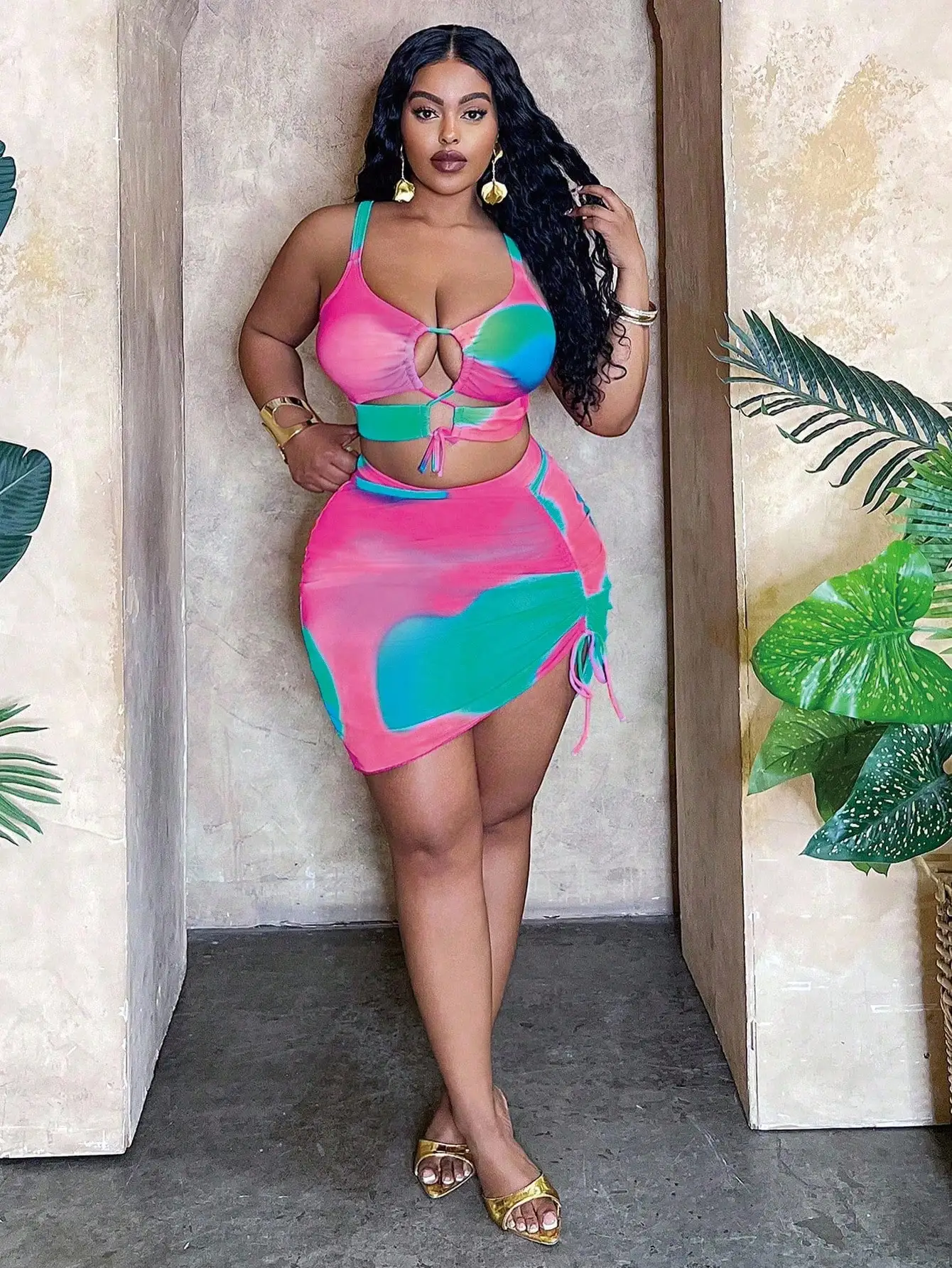 Plus Size Womens 3Pc Swimsuit Set with Gradient Print 5 | PricZone Plus Size Womens 3Pc Swimsuit Set with Gradient Print 5 | PricZone