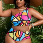Plus Size Colorful OneShoulder Swimwear Set for Summer 2 | PricZone Plus Size Colorful One Shoulder Swimwear Set for Summer 2 | PricZone