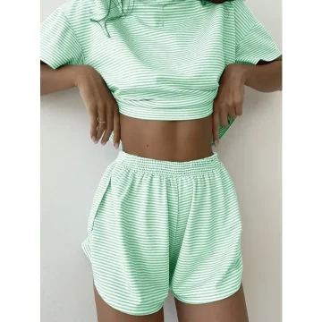 Contrasting Striped Knitted 2-Piece Casual Loungewear Set 2