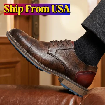 Retro Casual Leather Shoes Cap Toe Oxford Derby Fashion 1 | PricZone