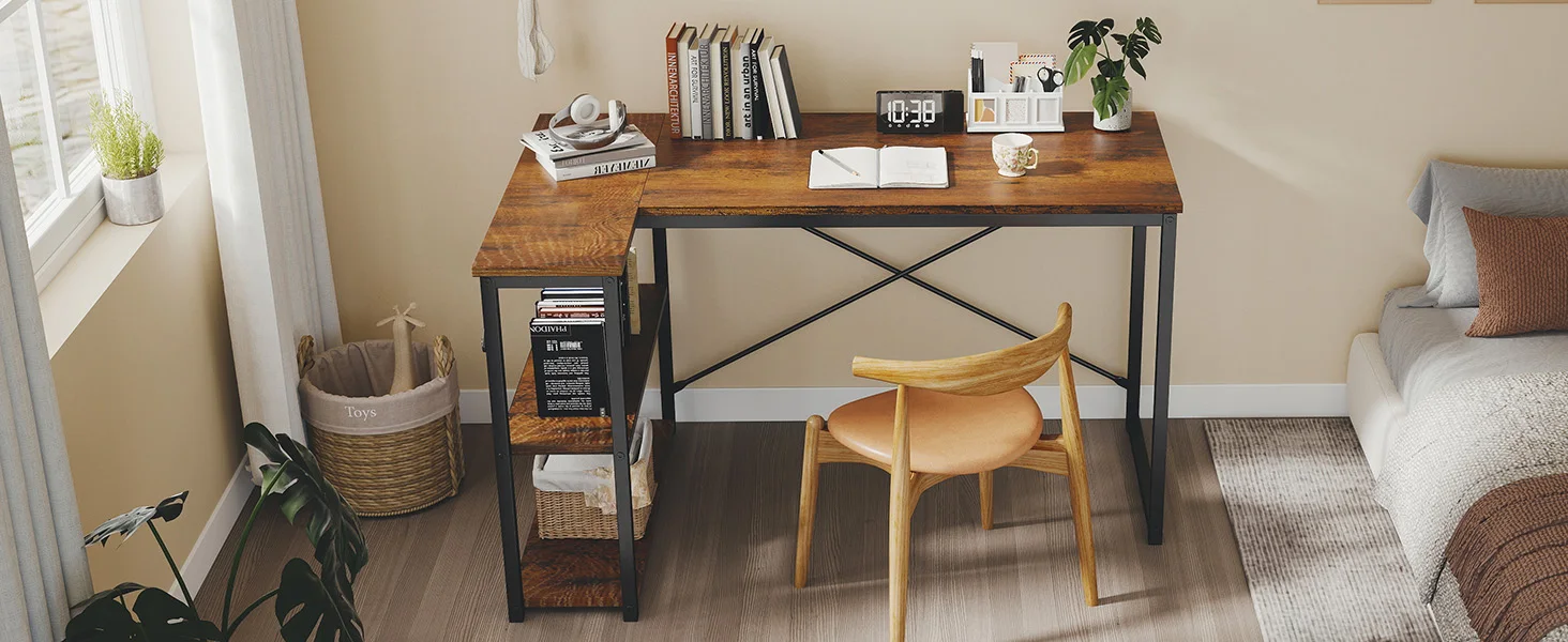 L Shaped Computer Desk with Reversible Storage Shelves 8