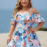 Plus Size Women Off Shoulder Floral Beach Swimwear Set 3 | PricZone