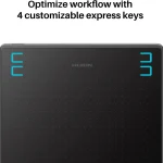 Huion Hs64 6X4 Inches Graphic Drawing Tablet for Android 5 | PricZone Huion graphics tablet with four illuminated express keys on the sides banner text reads Optimize workflow with 4 customizable express keys | PricZone