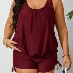 Plus Size Women Solid Color Round Neck Drawstring Ruched 6 | PricZone Plus Size Women Solid Color Round Neck Drawstring Ruched 6 | PricZone