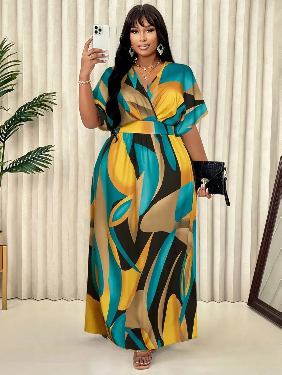 Plus Size Tropical Leaf Print Summer Maxi Dress 6 | PricZone Plus Size Tropical Leaf Print Summer Maxi Dress 6 | PricZone