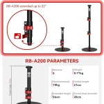 Desktop Tripod for DSLR Camera and Lights 6 | PricZone RB A200 adjustable mini tripod with red locking clamps shown extended to 22 inches and a round base image diagram highlight of its flexi design | PricZone