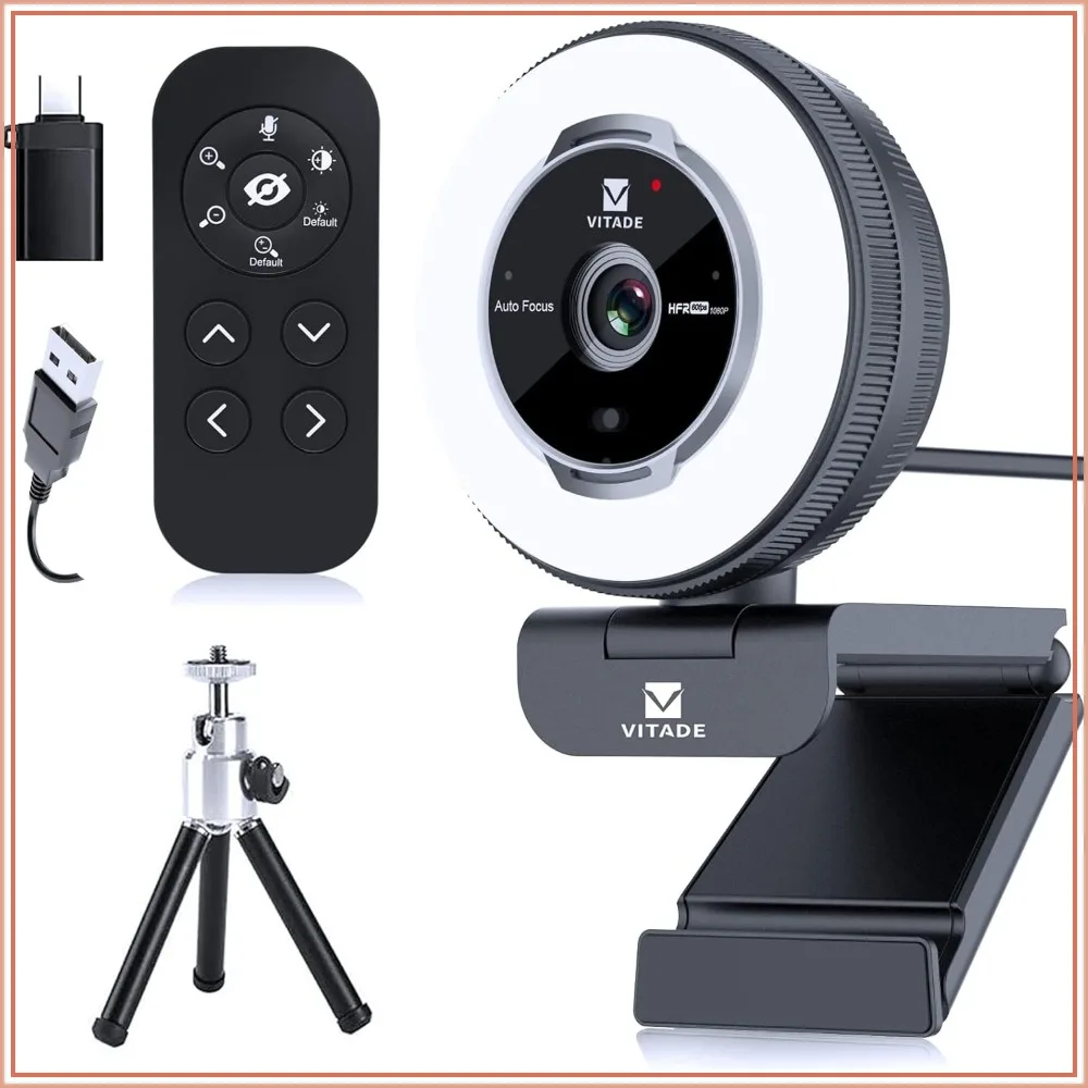 1080P 60Fps Streaming Webcam with Remote Control 1 | PricZone LED ring light kit with remote USB power adapter mini tripod and phonecamera mount on a tilt standVITADE brand | PricZone