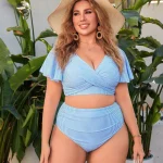 Plus Size Two Piece Swimsuit with Ruffled Sleeves and Cross 5 | PricZone Plus Size Two Piece Swimsuit with Ruffled Sleeves and Cross 5 | PricZone