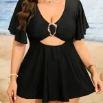 Plus Size Solid Color Swimwear High Waisted Beach 3 | PricZone