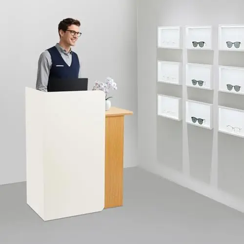 Modern Reception Desk with LED Light and Lockable Drawer 4 | PricZone Modern Reception Desk with LED Light and Lockable Drawer 4 | PricZone