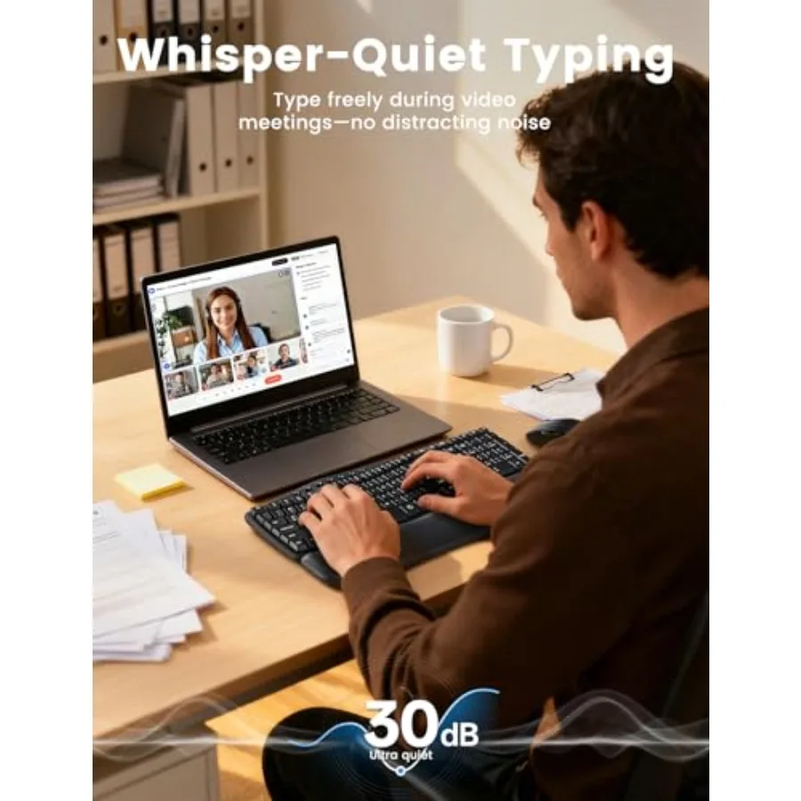 Wireless Keyboard and Mouse Combo Ma41 30Db Quiet Ergonomic 13