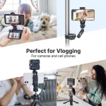 Ulanzi St06S Vertical Shooting Phone Mount for DSLR Camera 6 | PricZone Collage of vlogging gear phone mounted rig tripod with camera phone on a pole mount and a woman filming her dog with a phone | PricZone