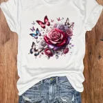 Plus Size Loose Fit Tank Top with Rose Butterfly 1 | PricZone