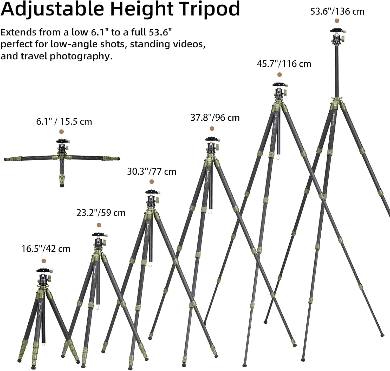 Travel Camera Tripod with Ball Head Compact Carbon Fiber 11
