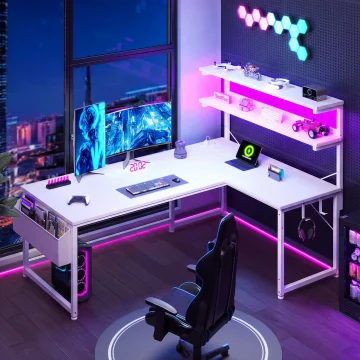 Enhomee 53inch LShaped Office Desk with RGB LED Computer 2 | PricZone Enhomee 53 inch L Shaped Office Desk with RGB LED Computer 2 | PricZone
