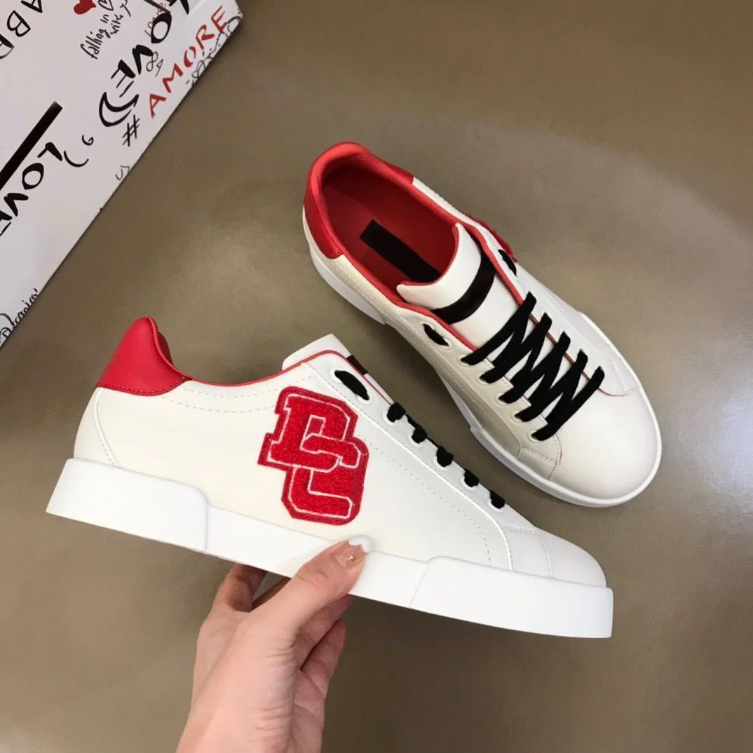 Italian Style HighEnd Leather Casual Shoes 8 | PricZone White sneakers with red heel and interior black laces and a red embroidered logo on the outer side | PricZone