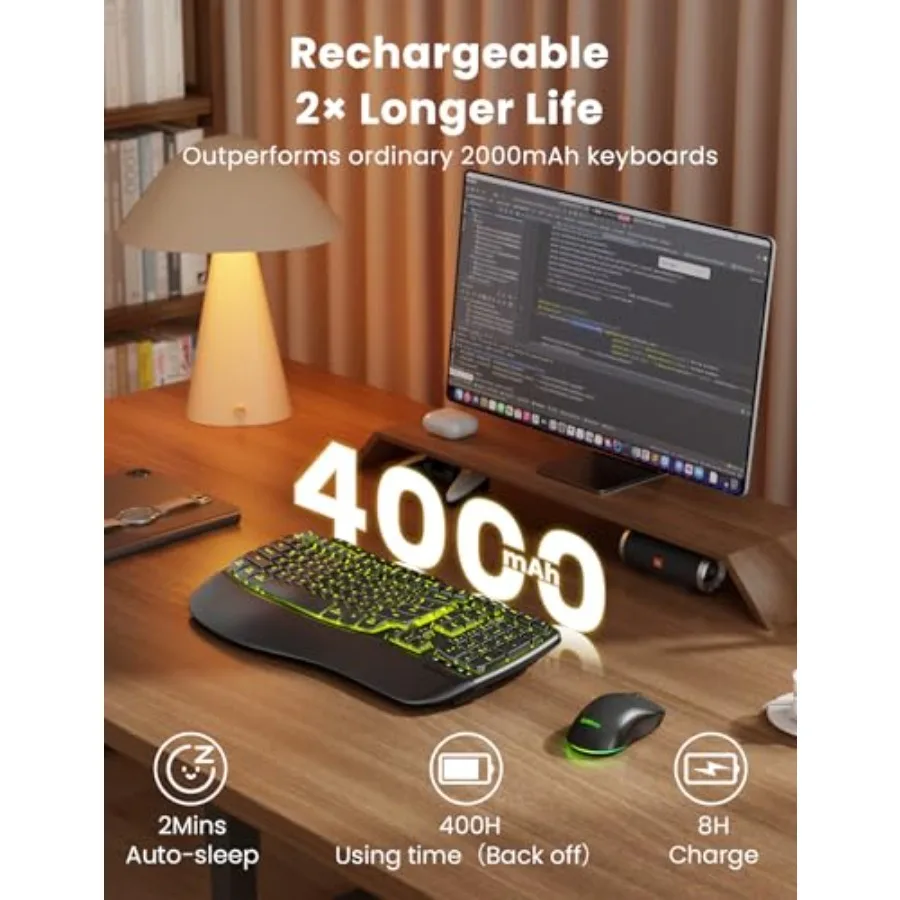 Ergonomic Wireless Keyboard and Mouse Combo 12
