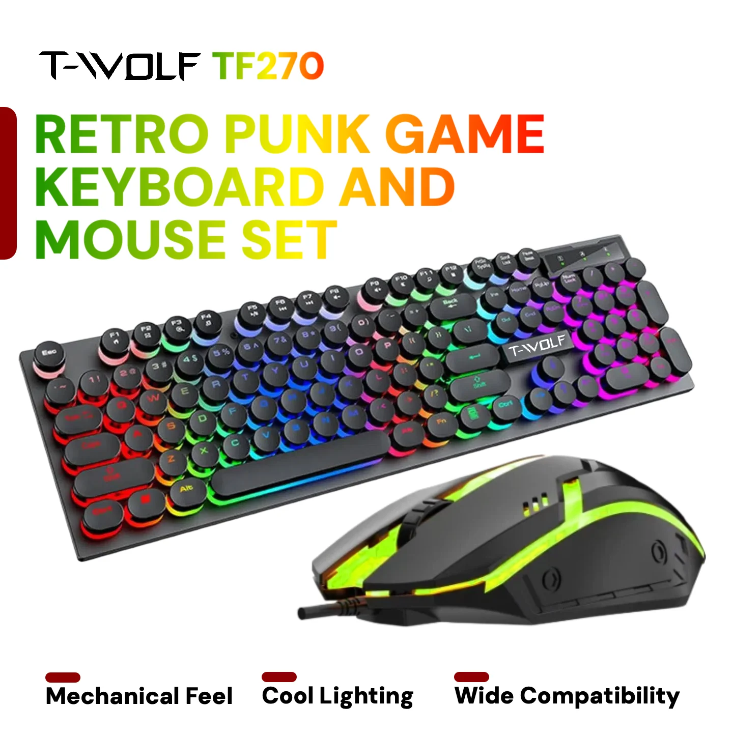 T-Wolf Mechanical RGB Wired Gaming Keyboard Mouse Combo 17