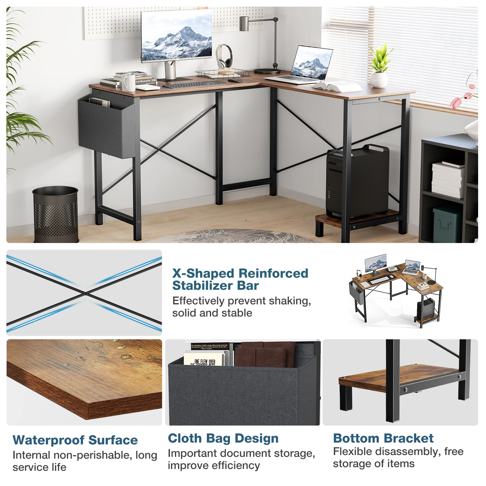 Gaming Office Desk with Storage and Side Bag 16