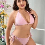 Plus Size Halter Bikini Set with Pink Beach Design 1 | PricZone