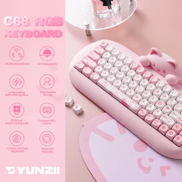 Yunzii C68 Wireless Gaming Keyboard Hi-Fi Cute Cat Custom 2