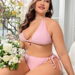 Plus Size Halter Bikini Set with Pink Beach Design 2 | PricZone
