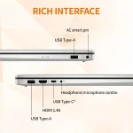 HP 173inch Touchscreen Business Laptop AMD Ryzen 5 7530U 16Gb 5 | PricZone Diagram of a laptops ports labeled Rich Interface AC smart pin USB Type A USB Type C HDMI 14b and headphonemic combo | PricZone