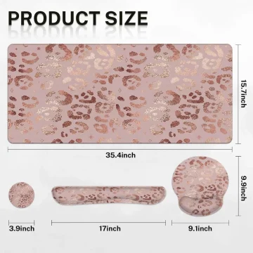 In-1 Leopard Rose Gold Desk Mat with Wrist Support 2