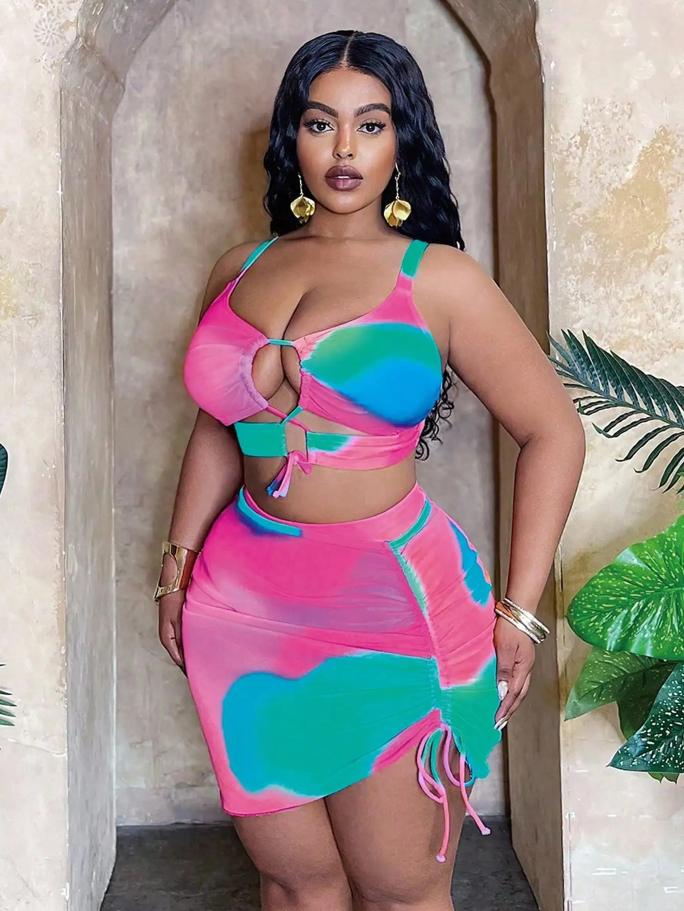 Plus Size Womens 3Pc Swimsuit Set with Gradient Print 4 | PricZone Plus Size Womens 3Pc Swimsuit Set with Gradient Print 4 | PricZone