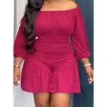 Rose Red Off The Shoulder Three Quarter Sleeve Jumpsuit 1 | PricZone