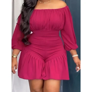 Rose Red Off The Shoulder Three Quarter Sleeve Jumpsuit 1 | PricZone