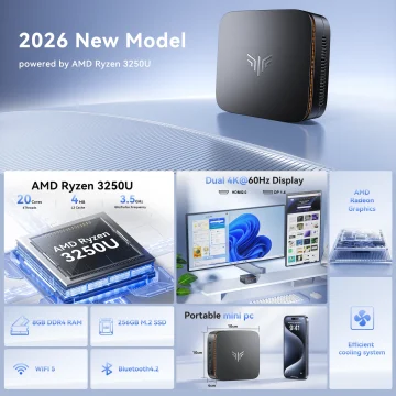 Acemagic E1 Mini PC Amd Ryzen R3 3250U 8G RAM 256Gb Rom 1