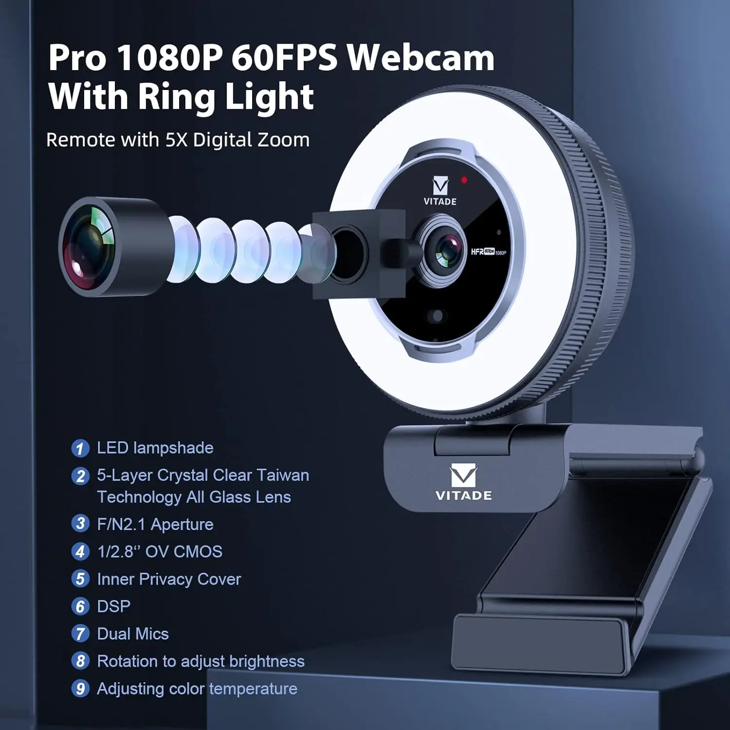 1080P 60Fps Streaming Webcam with Remote Control 8