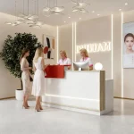 Modern White Stone Wood Reception Desk with LED Light Front 6 | PricZone Modern White Stone Wood Reception Desk with LED Light Front 6 | PricZone