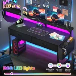 Enhomee 378 Inch RGB LED Study Desk with Monitor Stand 6 | PricZone